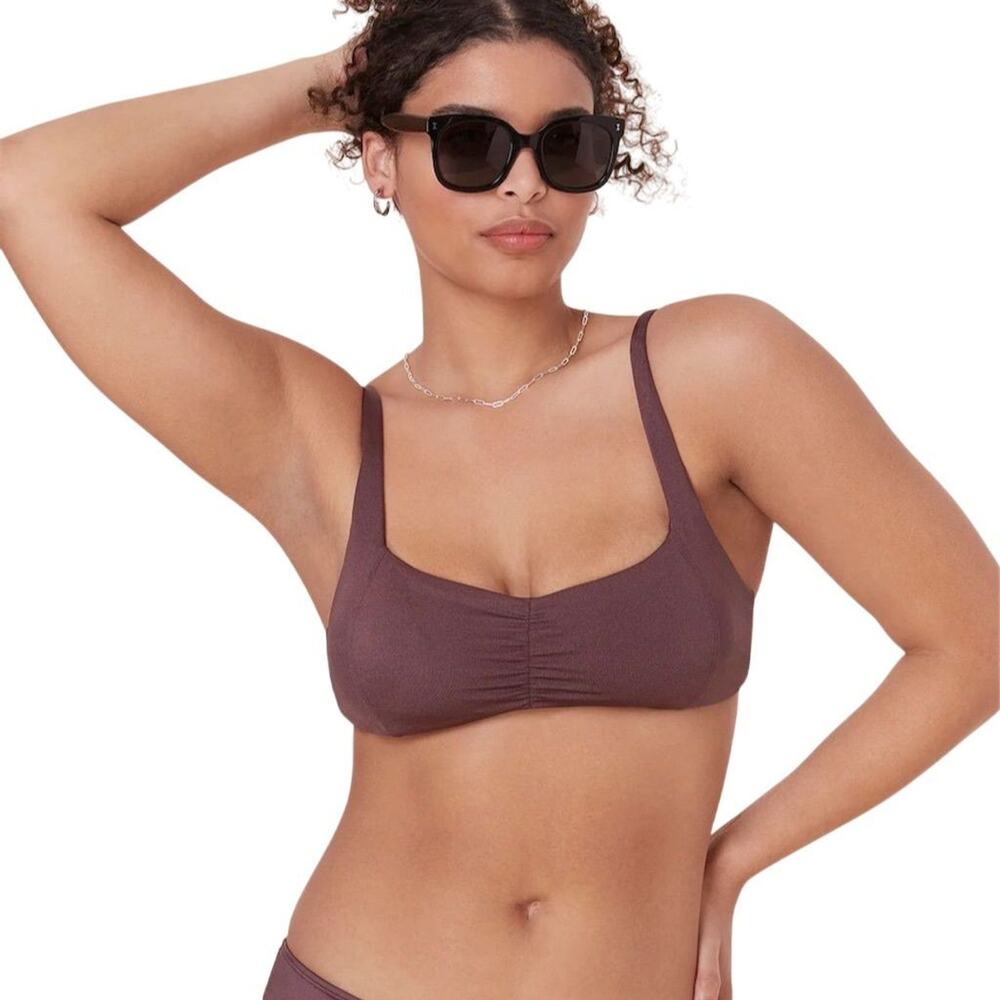 NWOT Sample Andie Swim Nadi Bikini Top Medium Satin Licorice Ruched Bust 2778-39